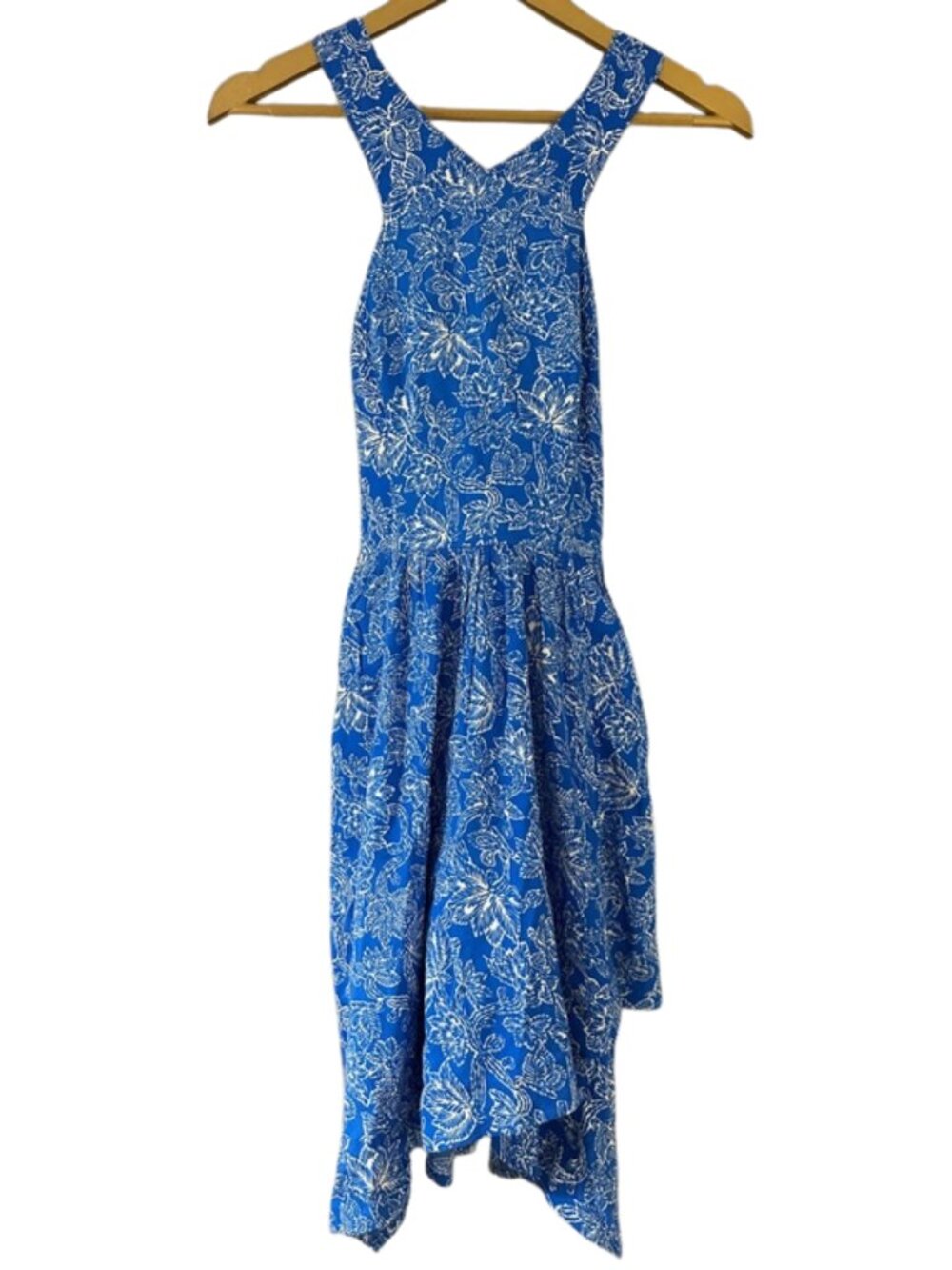 Abercrombie & Fitch Blue Floral Halter Midi Dress Handkerchief Hem